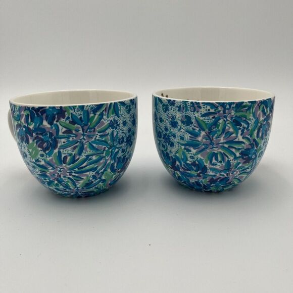 Lilly Pulitzer Blue Floral Ceramic Coffee Mug Set of Two - Picture 7 of 15